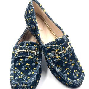 Cabi Blue Floral Velvet Horsebit Loafers